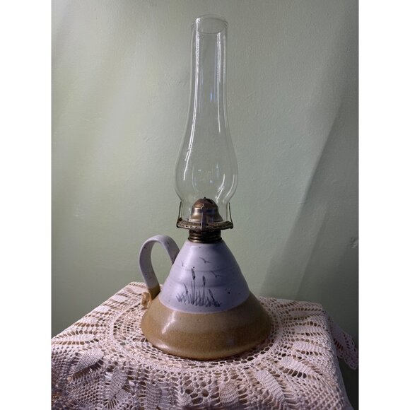 Vintage 70's Stoneware Art Pottery Hurricane Lamp - Picture 1 of 10